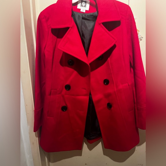 Red pea coat, Ann Klein - Picture 1 of 3